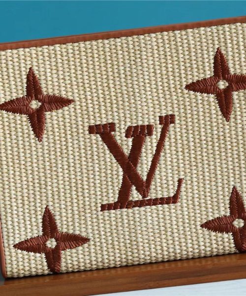 1:1 Replica Louis Vuitton Toiletry Pouch Raffia Natural /Caramel Brown For Women, Women's Wallets 9.8in/25cm LV