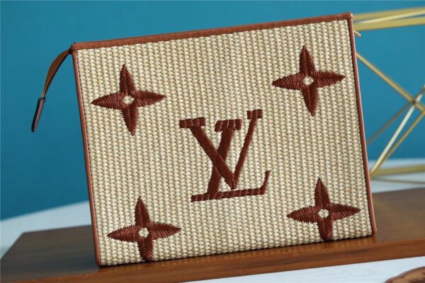 Louis Vuitton Toiletry Pouch Raffia Natural /Caramel Brown For Women, Women's Wallets 9.8in/25cm LV