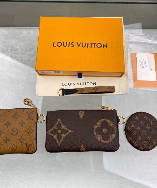1:1 Replica Louis Vuitton Trio Pouch Monogram Giant/ Monogram Reverse/ Monogram Canvas Pink For Women, Women's Wallets 7.7in/19.5cm LV M68756
