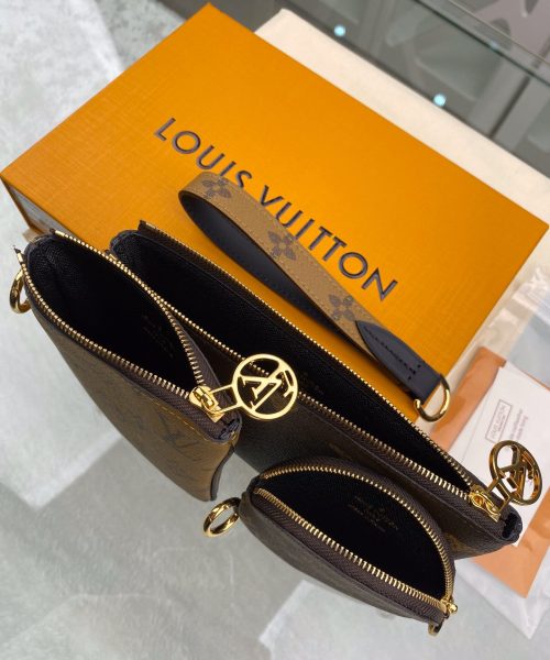 1:1 Replica Louis Vuitton Trio Pouch Monogram Giant/ Monogram Reverse/ Monogram Canvas Pink For Women, Women's Wallets 7.7in/19.5cm LV M68756