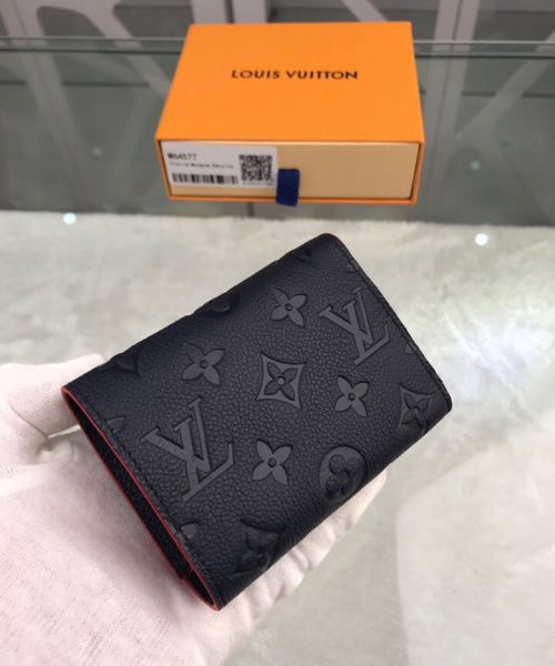1:1 Replica Louis Vuitton Victorine Wallet Monogram Empreinte Navy Blue/ Red For Women, Women's Wallets 4.7in/12cm LV M64577