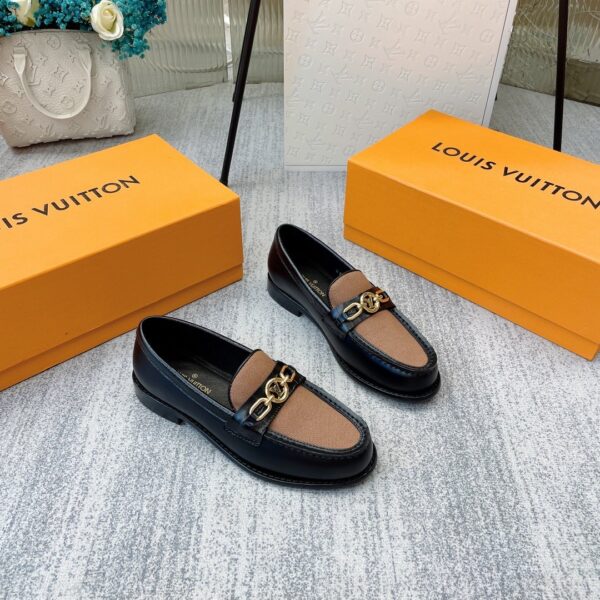 Louis Vuitton Women's Chess Flat Loafe Black And Beige  For Women LV