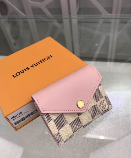 Louis Vuitton Zóe Wallet Combines Damier Azur Canvas Rose Ballerine Pink For Women, Women's Wallet 10cm LV N60168