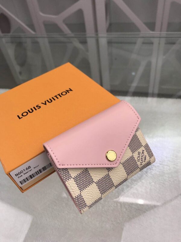 Louis Vuitton Zóe Wallet Combines Damier Azur Canvas Rose Ballerine Pink For Women, Women's Wallet 10cm LV N60168