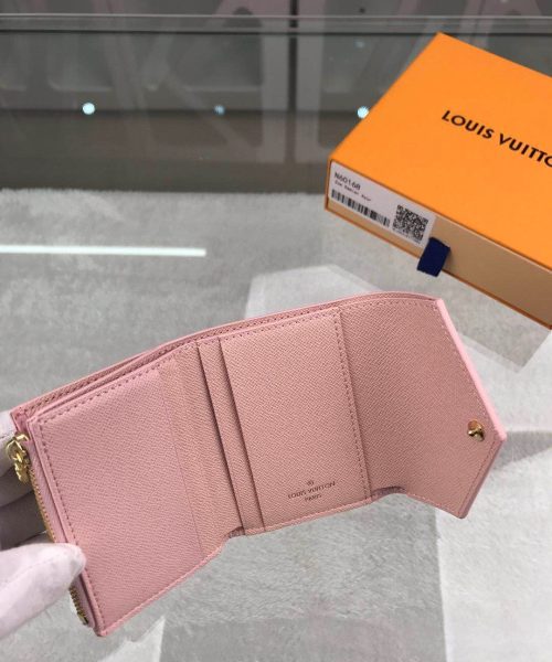 1:1 Replica Louis Vuitton Zóe Wallet Combines Damier Azur Canvas Rose Ballerine Pink For Women, Women's Wallet 10cm LV N60168