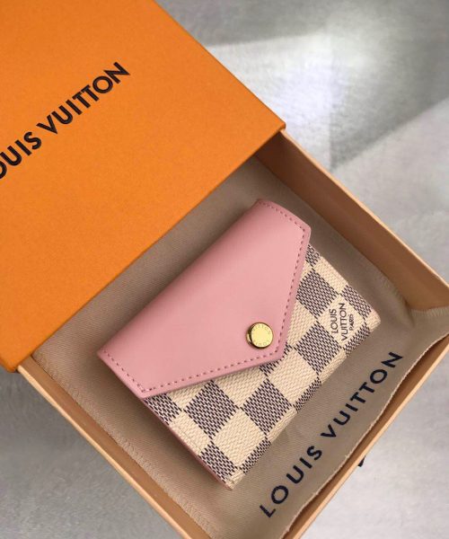 1:1 Replica Louis Vuitton Zóe Wallet Combines Damier Azur Canvas Rose Ballerine Pink For Women, Women's Wallet 10cm LV N60168