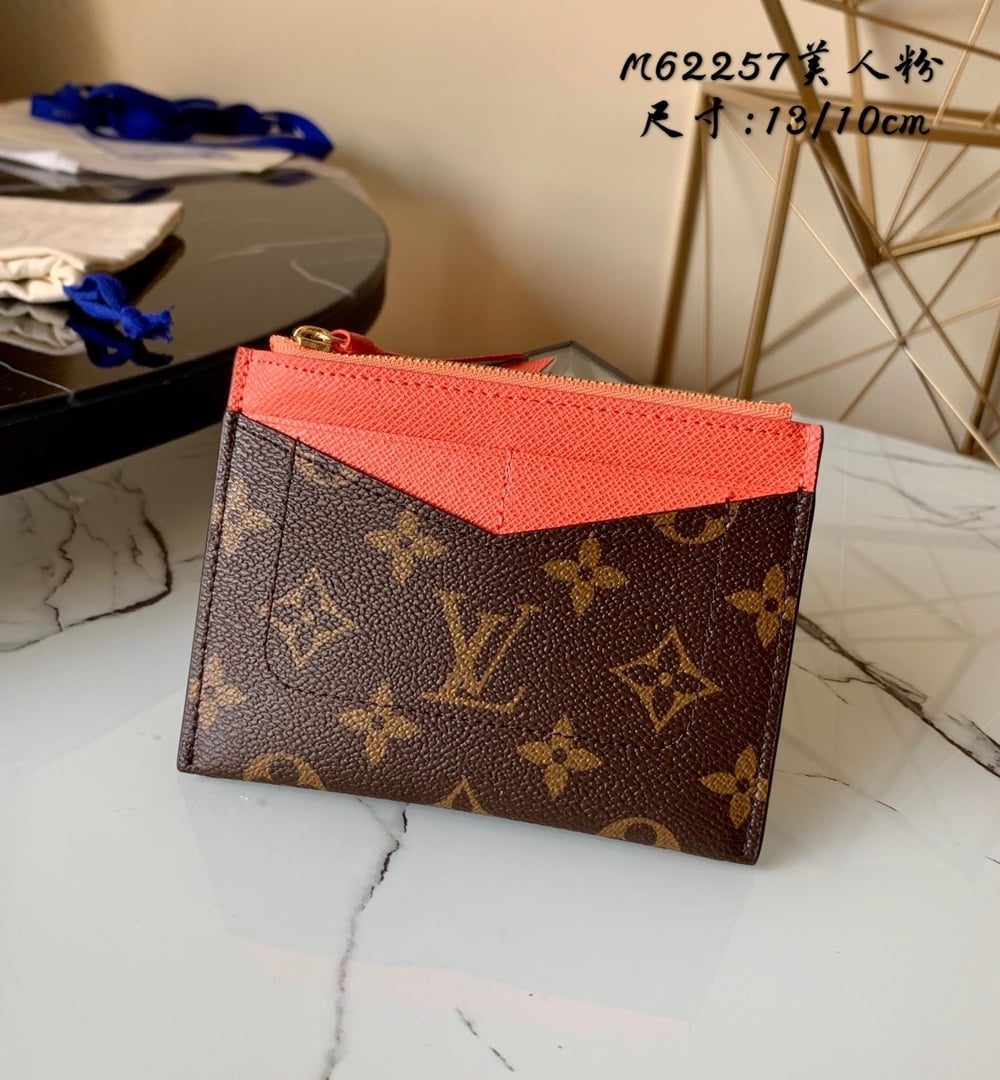 1:1 Replica Louis Vuitton Zipped Card Holder Monogram Canvas Orange For Women, Women Wallet LV