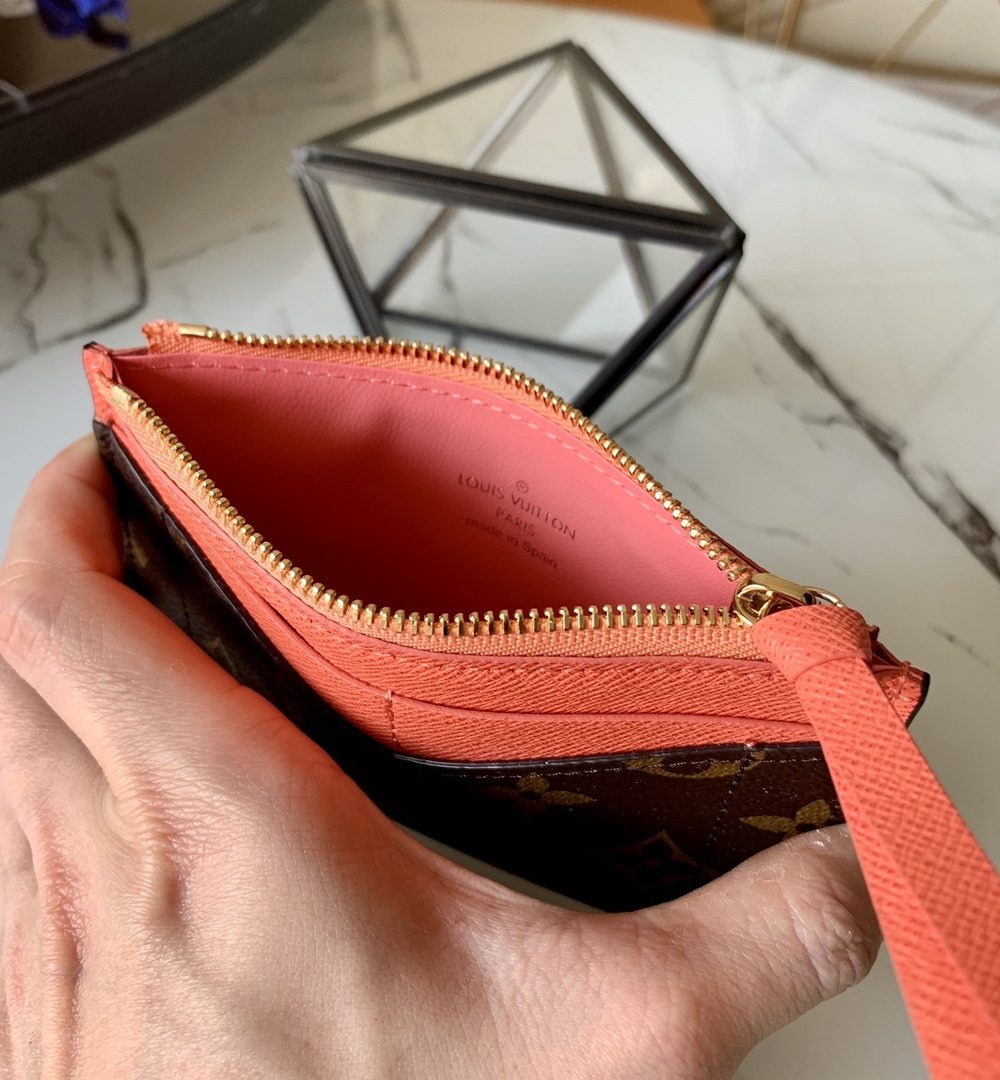 1:1 Replica Louis Vuitton Zipped Card Holder Monogram Canvas Orange For Women, Women Wallet LV