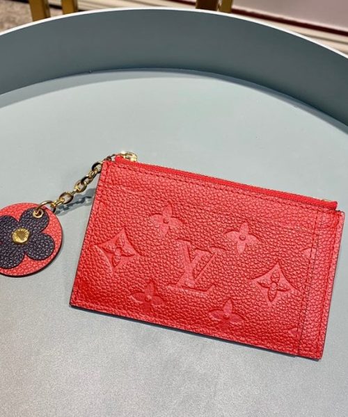 1:1 Replica Louis Vuitton Zipped Card Holder Monogram Empreinte Red For Women, Women's Wallet 5.12in/13cm