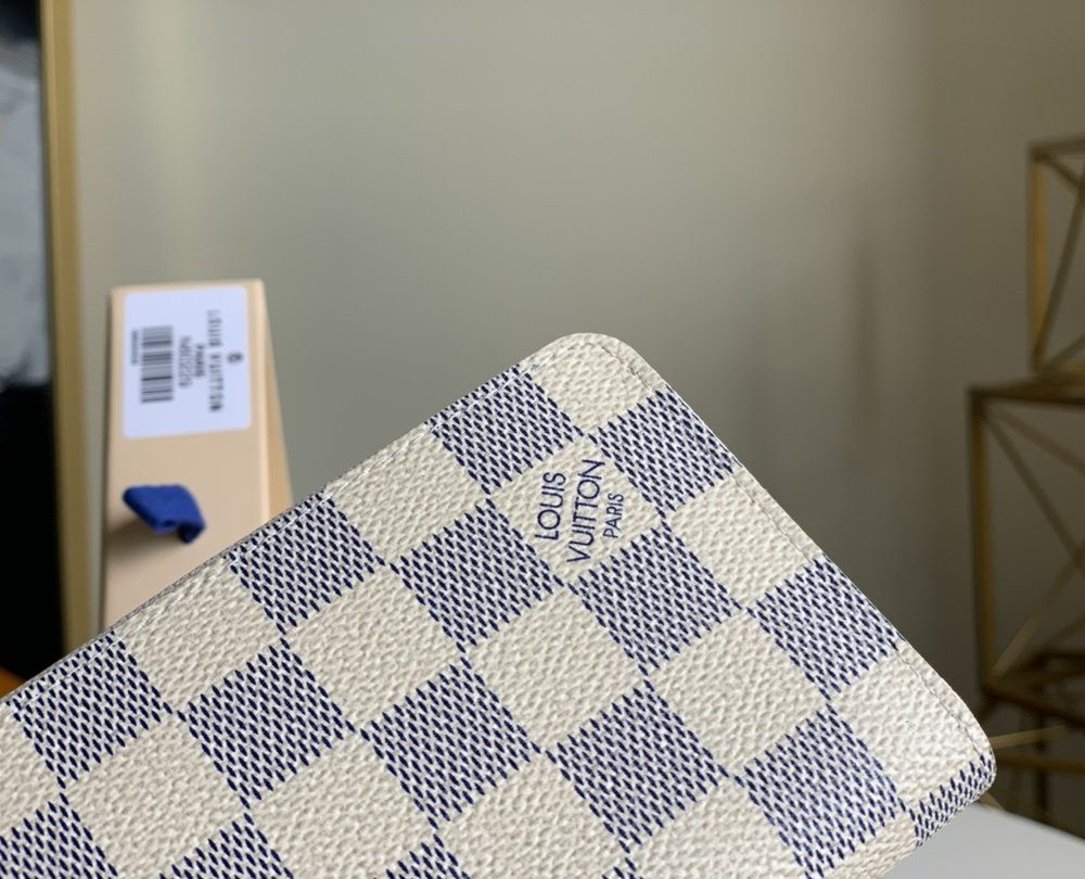 1:1 Replica Louis Vuitton Zippy Coin Purse In Damier Azur Canvas White For Women, Women's Wallet 11cm LV N60229