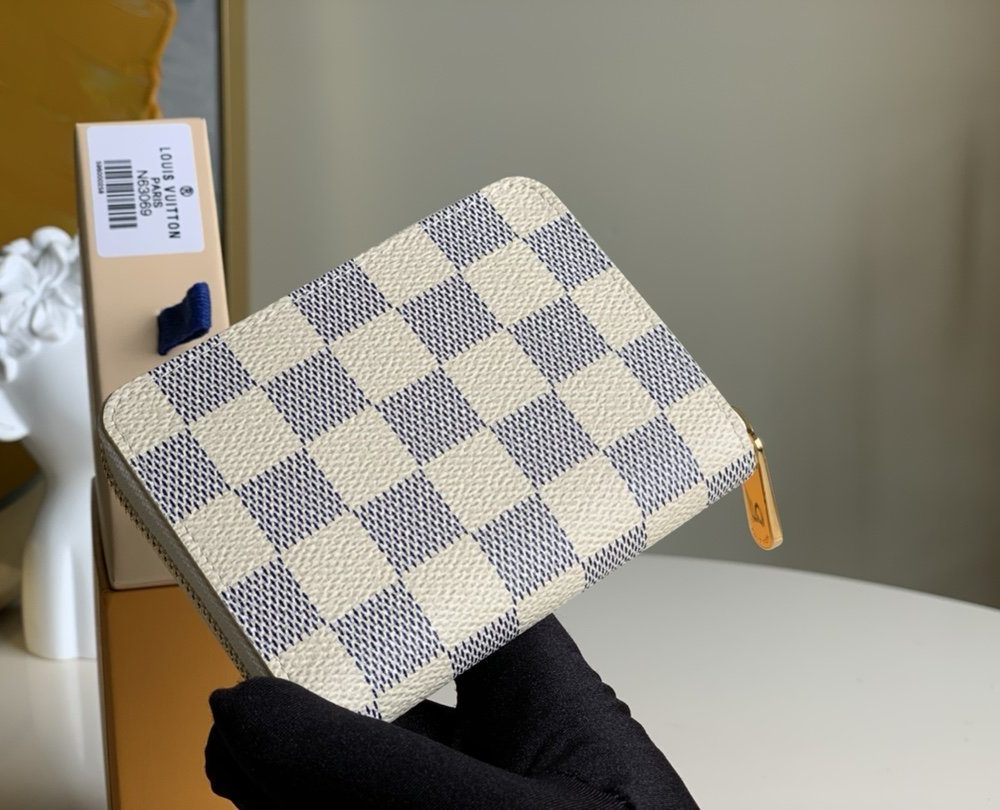 1:1 Replica Louis Vuitton Zippy Coin Purse In Damier Azur Canvas White For Women, Women's Wallet 11cm LV N60229