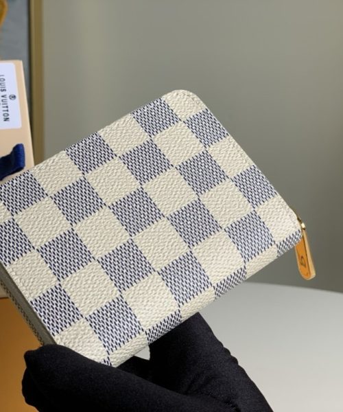 1:1 Replica Louis Vuitton Zippy Coin Purse In Damier Azur Canvas White For Women, Women's Wallet 11cm LV N60229