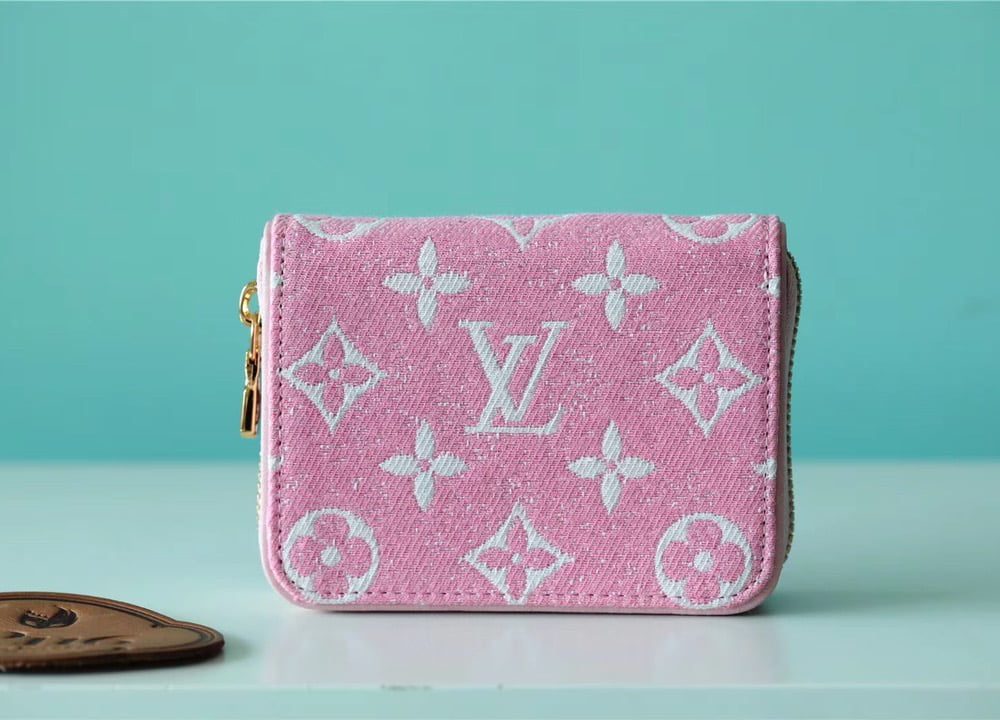 1:1 Replica Louis Vuitton Zippy Coin Purse Monogram Jacquard Denim Pink For Women, Women's Wallets 4.3in/11cm LV 