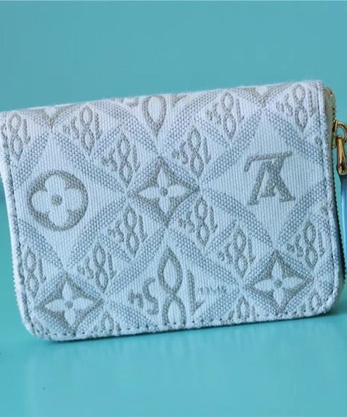 1:1 Replica Louis Vuitton Zippy Coin Purse Since 1854 Jacquard Canvas Ecru Blue For Women, Women's Wallets 4.3in/11cm LV 