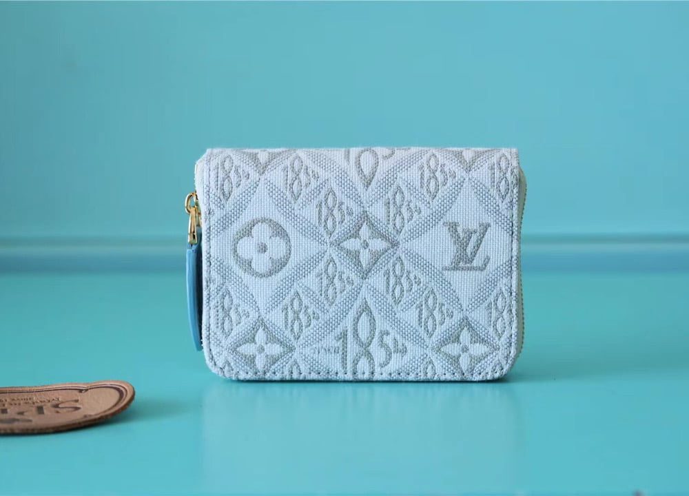 1:1 Replica Louis Vuitton Zippy Coin Purse Since 1854 Jacquard Canvas Ecru Blue For Women, Women's Wallets 4.3in/11cm LV 