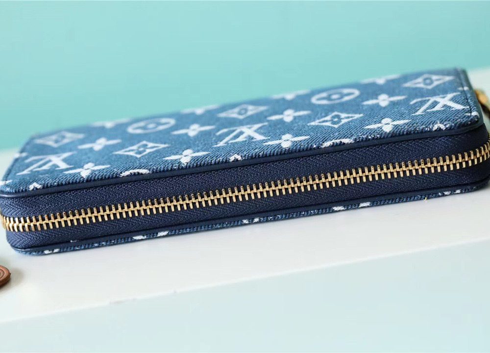 1:1 Replica Louis Vuitton Zippy Wallet Monogram Jacquard Denim Navy Blue For Women, Women's Wallets 7.7in/19.5cm LV