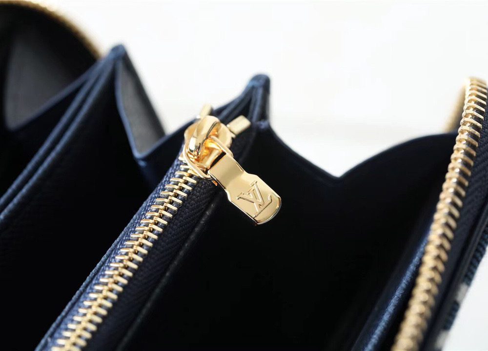 1:1 Replica Louis Vuitton Zippy Wallet Monogram Jacquard Denim Navy Blue For Women, Women's Wallets 7.7in/19.5cm LV
