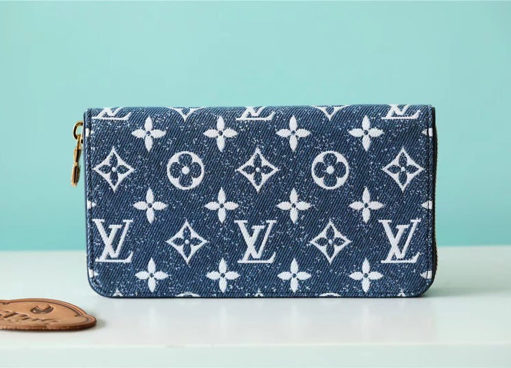 1:1 Replica Louis Vuitton Zippy Wallet Monogram Jacquard Denim Navy Blue For Women, Women's Wallets 7.7in/19.5cm LV 