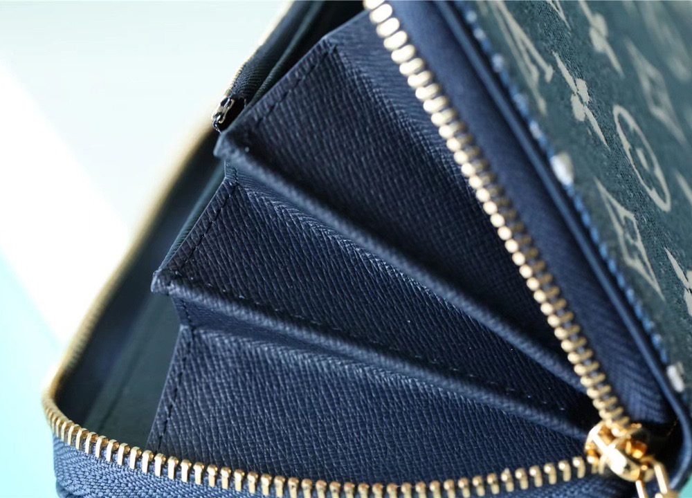 1:1 Replica Louis Vuitton Zippy Wallet Monogram Jacquard Denim Navy Blue For Women, Women's Wallets 7.7in/19.5cm LV