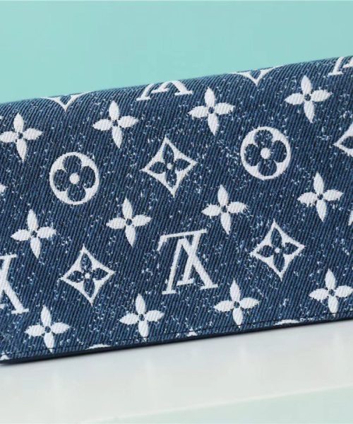 1:1 Replica Louis Vuitton Zippy Wallet Monogram Jacquard Denim Navy Blue For Women, Women's Wallets 7.7in/19.5cm LV 