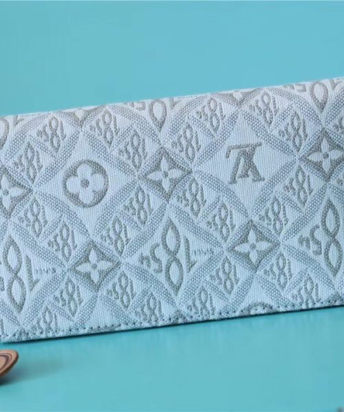 1:1 Replica Louis Vuitton Zippy Wallet Since 1854 Jacquard Canvas Ecru Blue For Women, Women's Wallets 7.7in/19.5cm LV