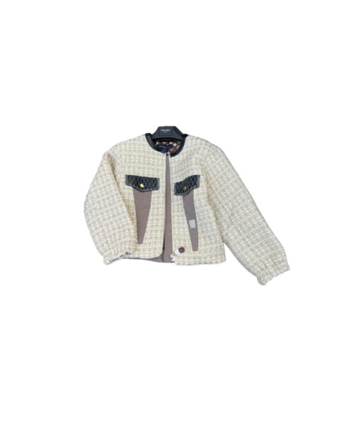 Lurex Tweed Frill Sleeve Jacket Ivory For Women