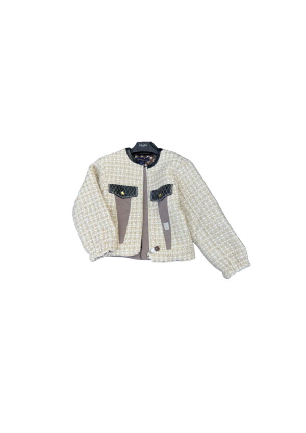 Lurex Tweed Frill Sleeve Jacket Ivory For Women