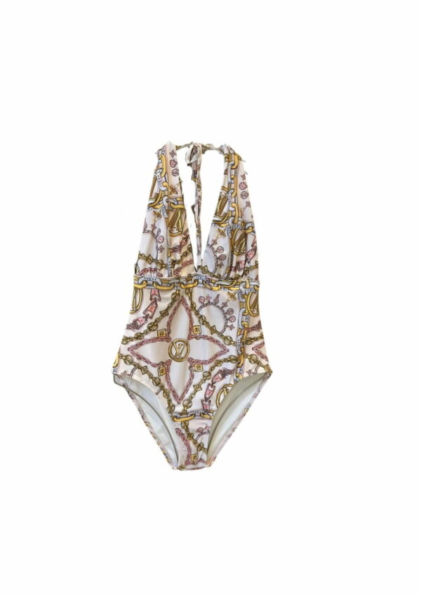 LV Flower One-Piece Swimsuit White For Women