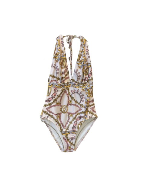 LV Flower One-Piece Swimsuit White For Women