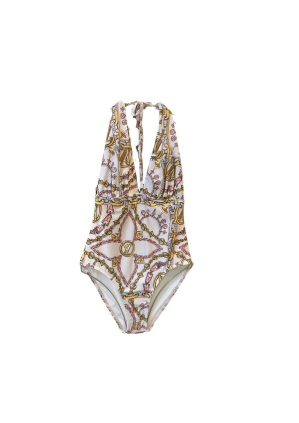 LV Flower One-Piece Swimsuit White For Women