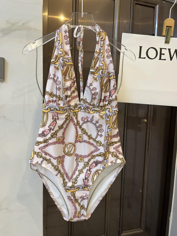 LV Flower One-Piece Swimsuit White For Women