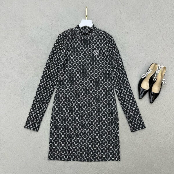 LV Logo Circle Tunic Dress Black For Women