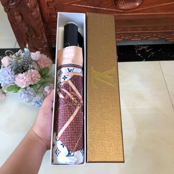LV Monogram Confidential Folding Umbrella White And Brown