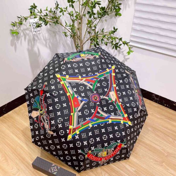 LV Monogram In the Middle Folding Umbrella Black