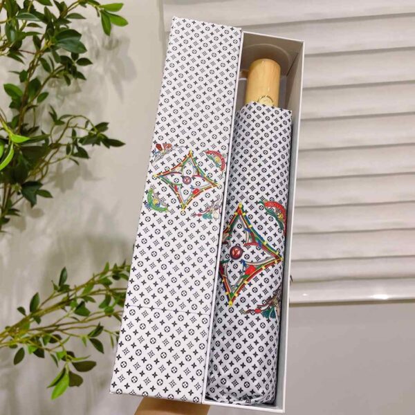 LV Monogram In the Middle Folding Umbrella White