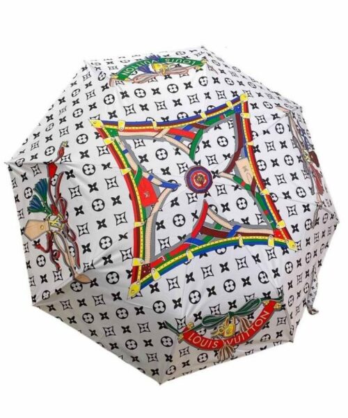 LV Monogram In the Middle Folding Umbrella White