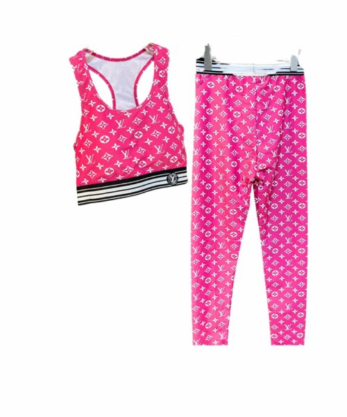 LV Vuitton Signature Sport Bra And Pants Dark Pink For Women