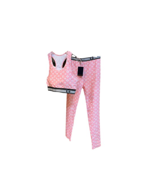 LV Vuitton Signature Sport Bra And Pants Light Pink For Women