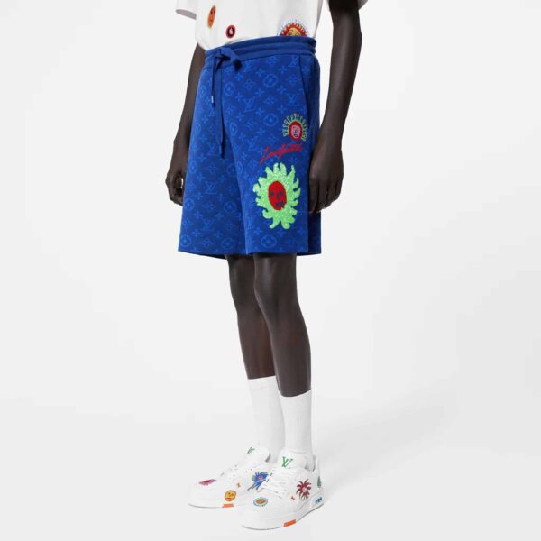 LV x YK Monogram Faces Knitted Shorts Blue For Men 1AB760