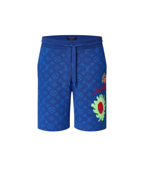 LV x YK Monogram Faces Knitted Shorts Blue For Men 1AB760