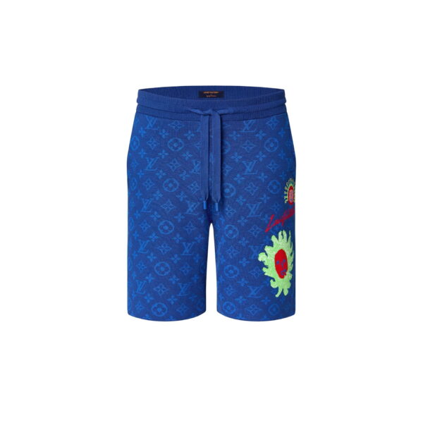 LV x YK Monogram Faces Knitted Shorts Blue For Men 1AB760