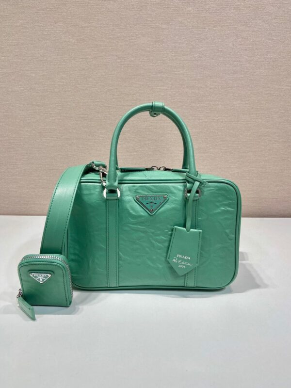 Medium Antique Nappa Top Handle Bag In Green/Pink For Women 9.5 in/ 24cm 1BB092_UVL_F0092_V_T2O
