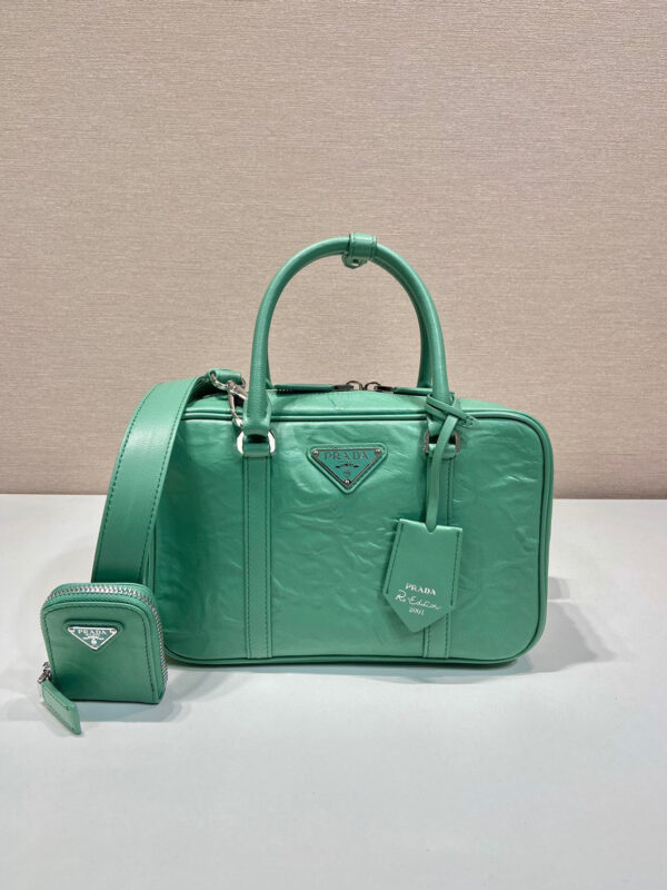 Medium Antique Nappa Top Handle Bag In Green/Pink For Women 9.5 in/ 24cm 1BB092_UVL_F0092_V_T2O