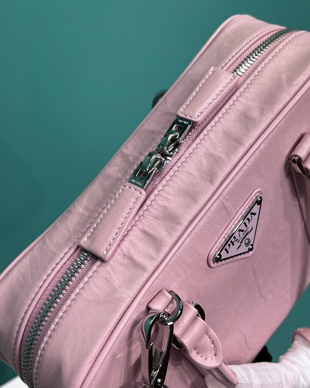 Medium Antique Nappa Top Handle Bag In Green/Pink For Women 9.5 in/ 24cm 1BB092_UVL_F0092_V_T2O