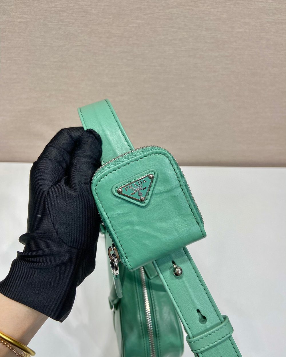 Medium Antique Nappa Top Handle Bag In Green/Pink For Women 9.5 in/ 24cm 1BB092_UVL_F0092_V_T2O