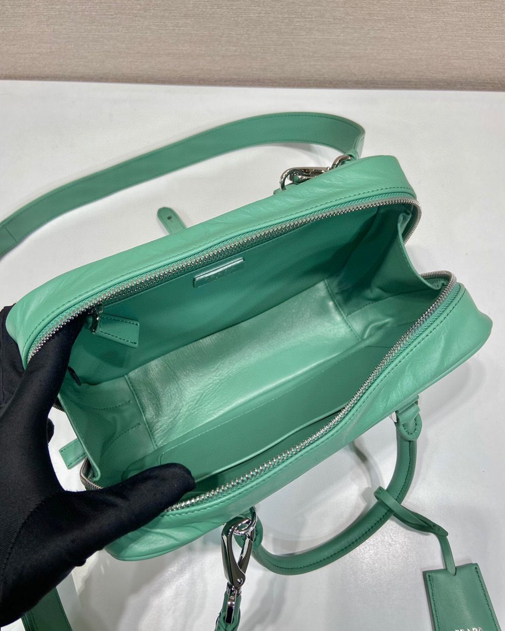 Medium Antique Nappa Top Handle Bag In Green/Pink For Women 9.5 in/ 24cm 1BB092_UVL_F0092_V_T2O