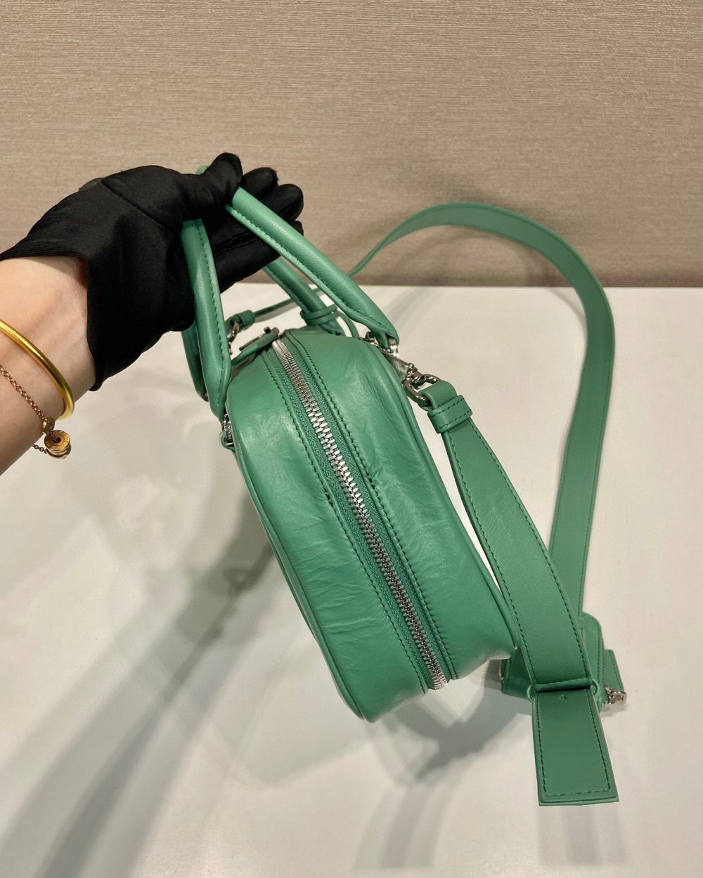 Medium Antique Nappa Top Handle Bag In Green/Pink For Women 9.5 in/ 24cm 1BB092_UVL_F0092_V_T2O