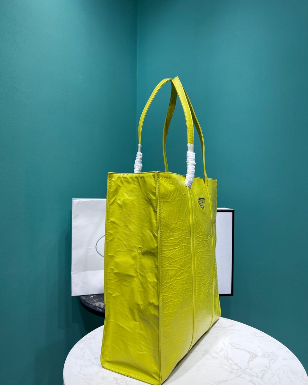 Medium Antiqued Nappa Tote Bag In Yellow/Green For Women 15.3 in/ 39cm