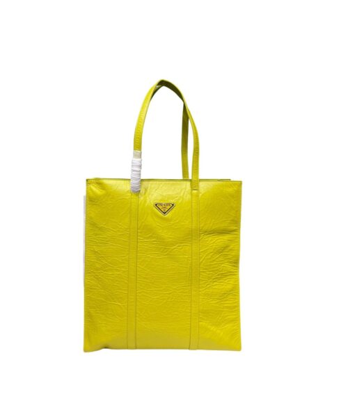 Medium Antiqued Nappa Tote Bag In Yellow/Green For Women 15.3 in/ 39cm