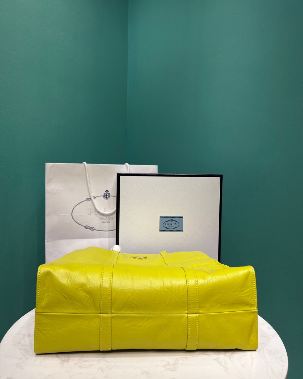 Medium Antiqued Nappa Tote Bag In Yellow/Green For Women 15.3 in/ 39cm